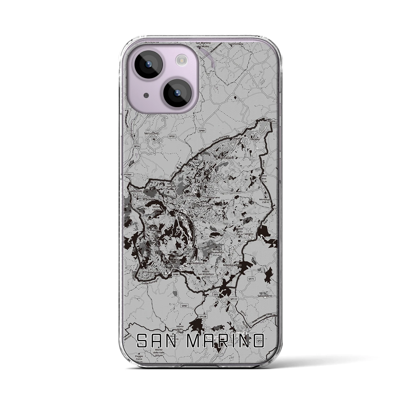 【サンマリノ】地図柄iPhoneケース(クリアタイプ)モノトーン・iPhone 14 用