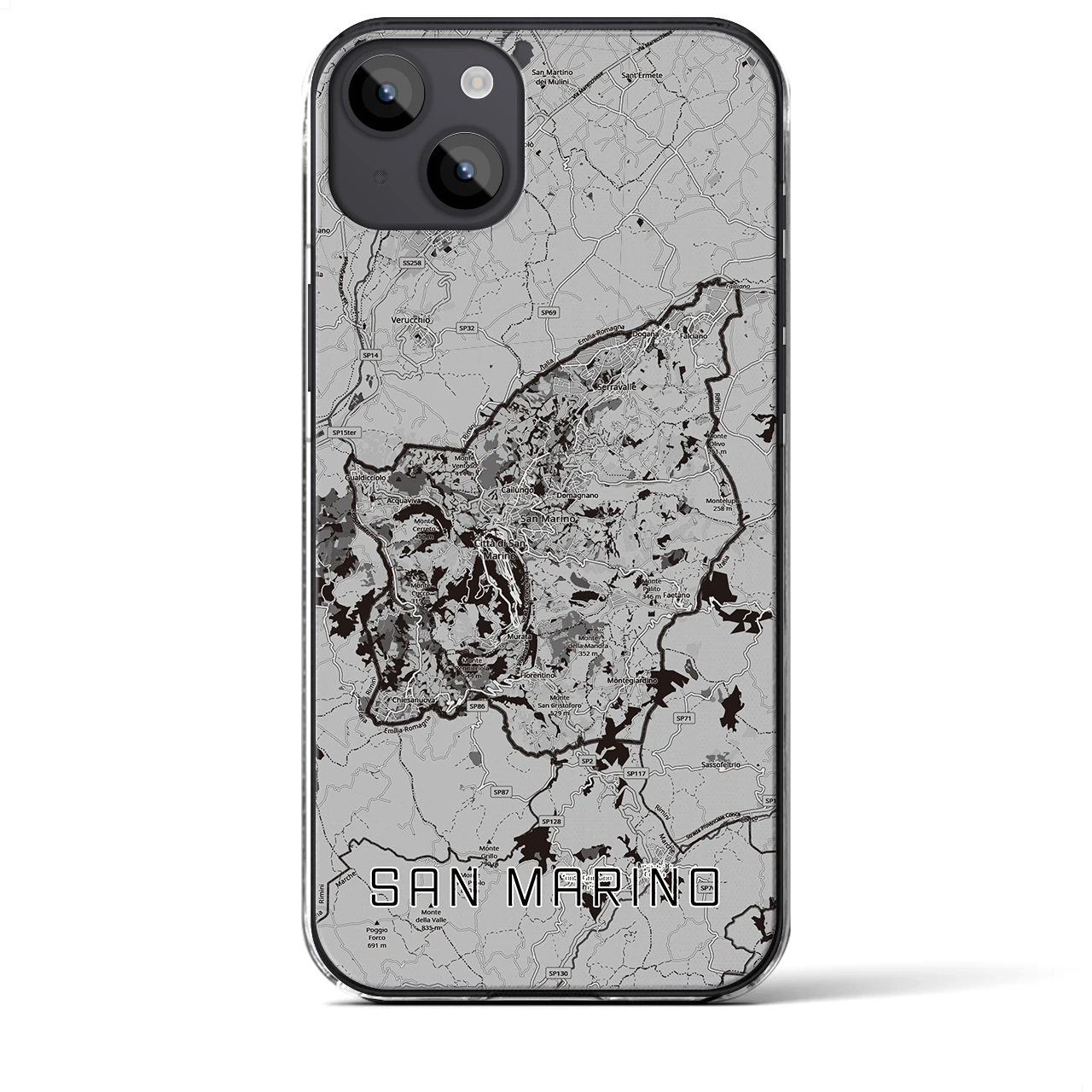 【サンマリノ】地図柄iPhoneケース(クリアタイプ)モノトーン・iPhone 14 Plus 用