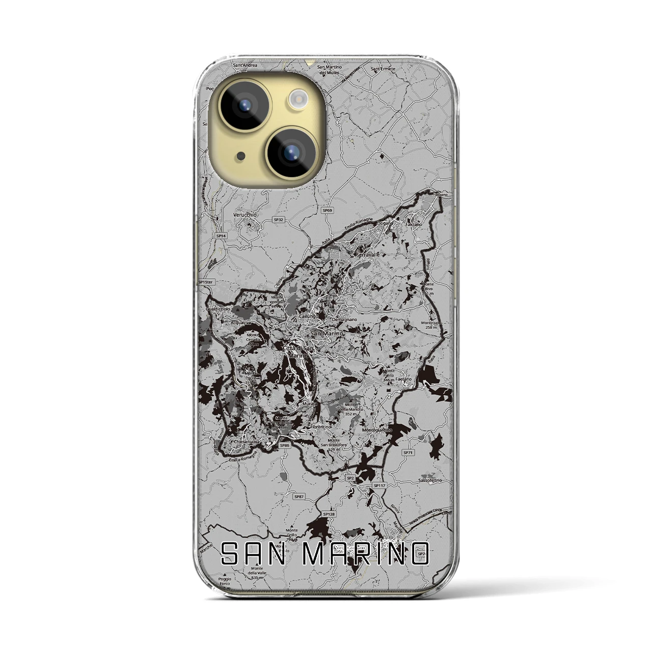 【サンマリノ】地図柄iPhoneケース(クリアタイプ)モノトーン・iPhone 15 用