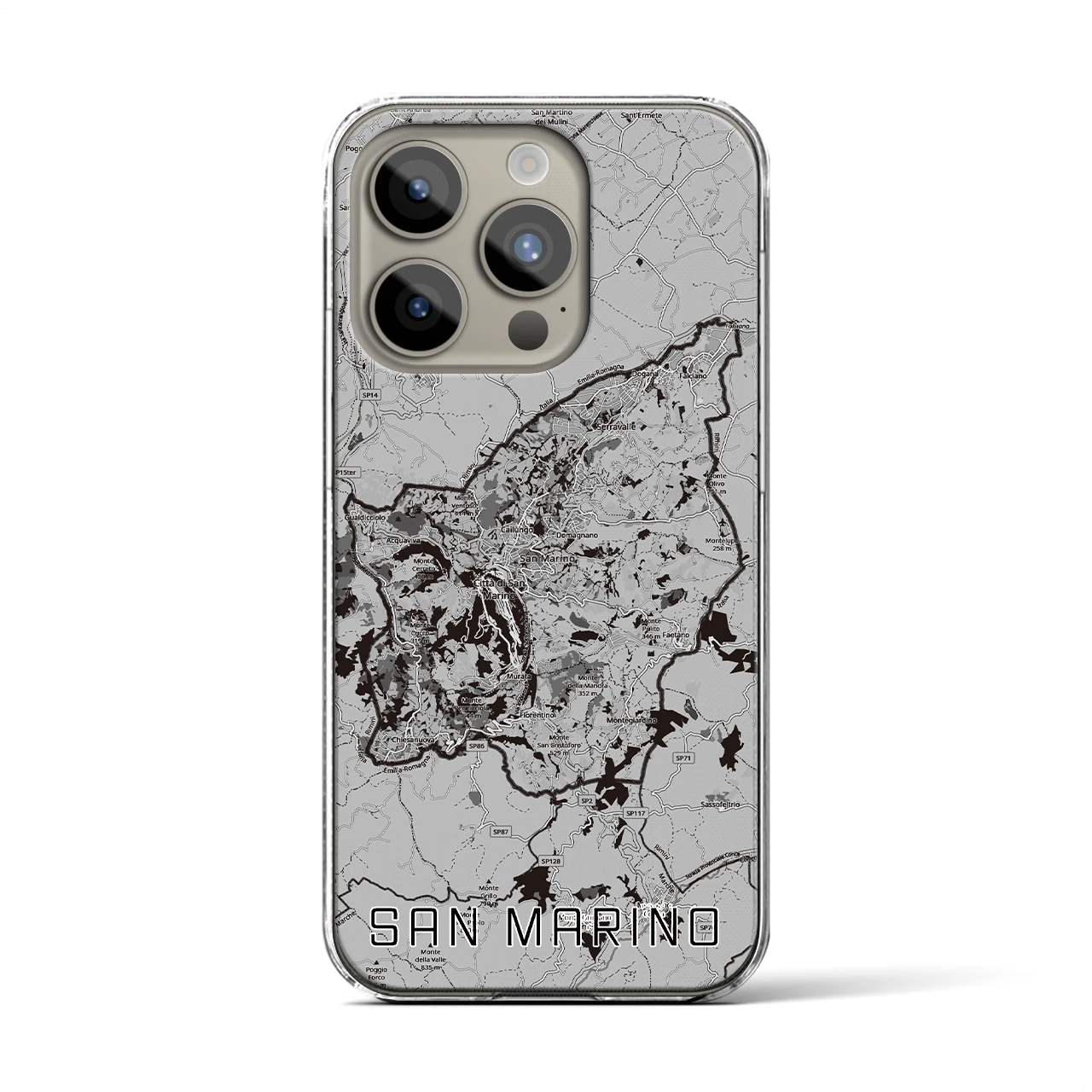 【サンマリノ】地図柄iPhoneケース(クリアタイプ)モノトーン・iPhone 15 Pro 用