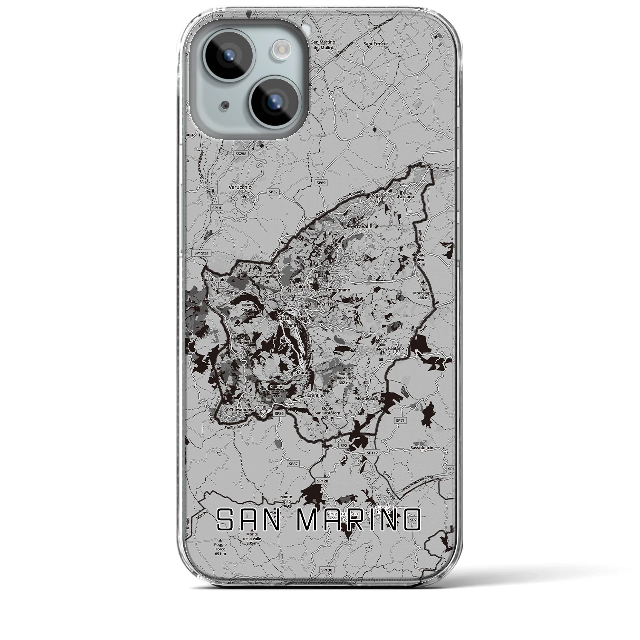【サンマリノ】地図柄iPhoneケース(クリアタイプ)モノトーン・iPhone 15 Plus 用