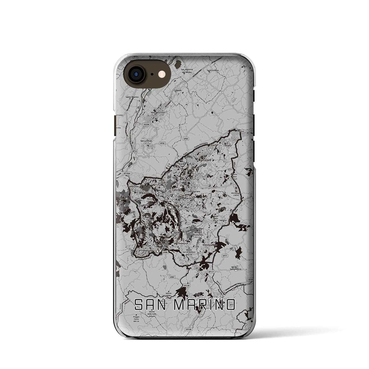 【サンマリノ】地図柄iPhoneケース(クリアタイプ)モノトーン・iPhone SE(第3 / 第2世代) / 8 / 7 / 6s / 6 用