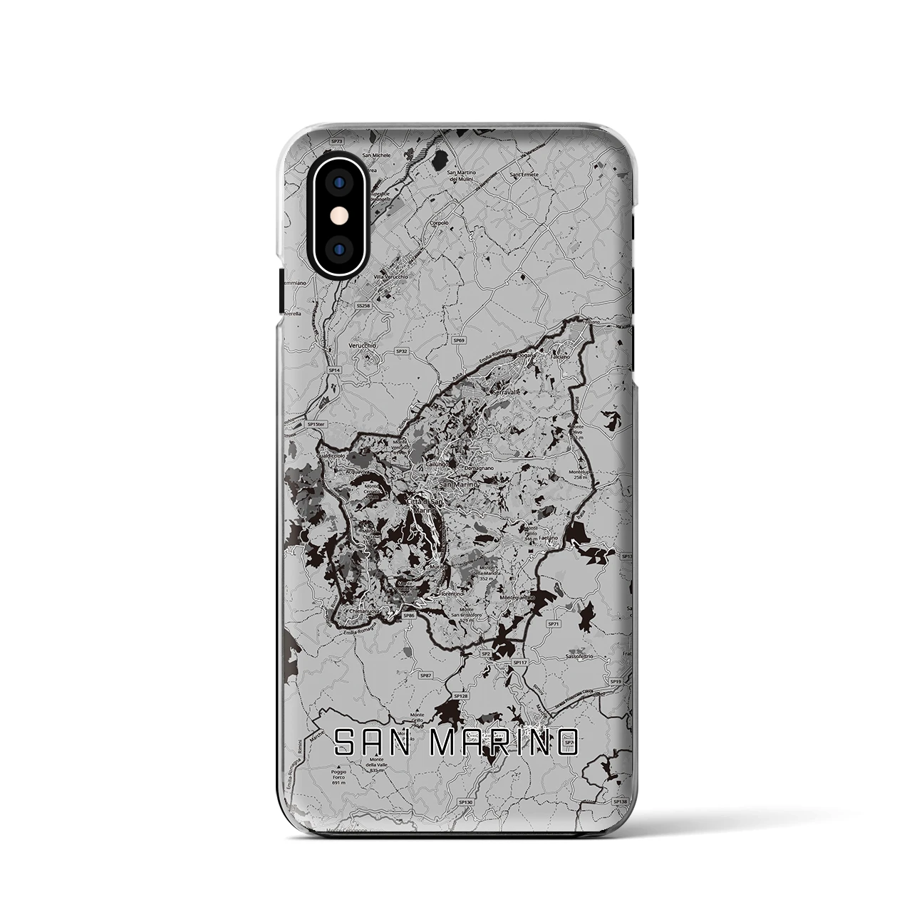【サンマリノ】地図柄iPhoneケース(クリアタイプ)モノトーン・iPhone XS / X 用