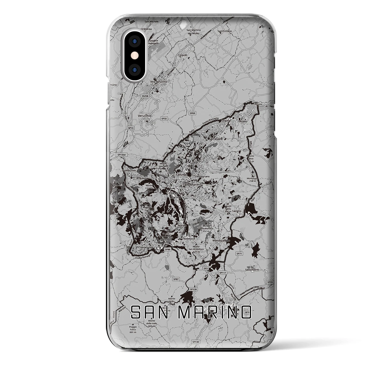 【サンマリノ】地図柄iPhoneケース(クリアタイプ)モノトーン・iPhone XS Max 用