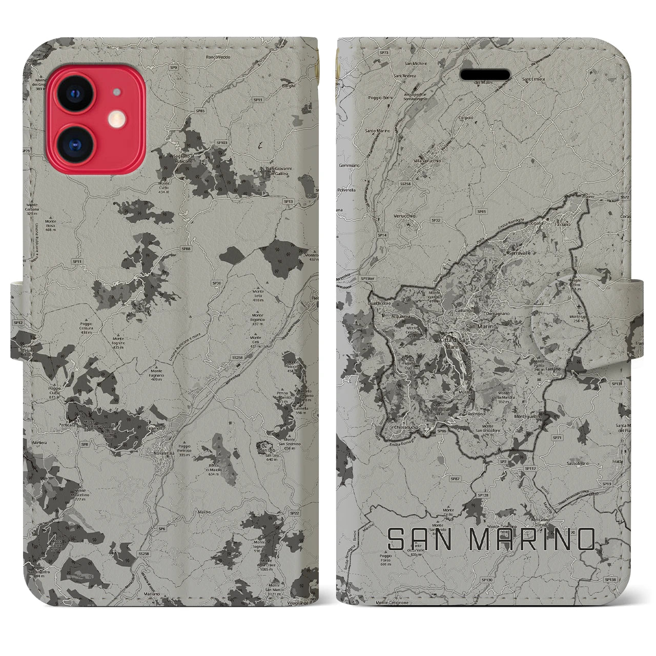 【サンマリノ】地図柄iPhoneケース(手帳タイプ)モノトーン・iPhone 11 用