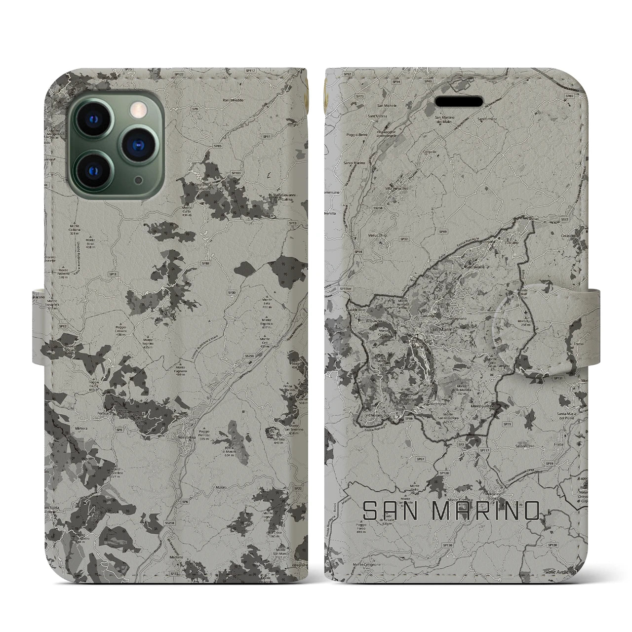 【サンマリノ】地図柄iPhoneケース(手帳タイプ)モノトーン・iPhone 11 Pro 用