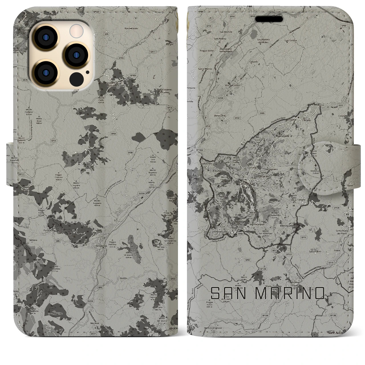 【サンマリノ】地図柄iPhoneケース(手帳タイプ)モノトーン・iPhone 12 Pro Max 用