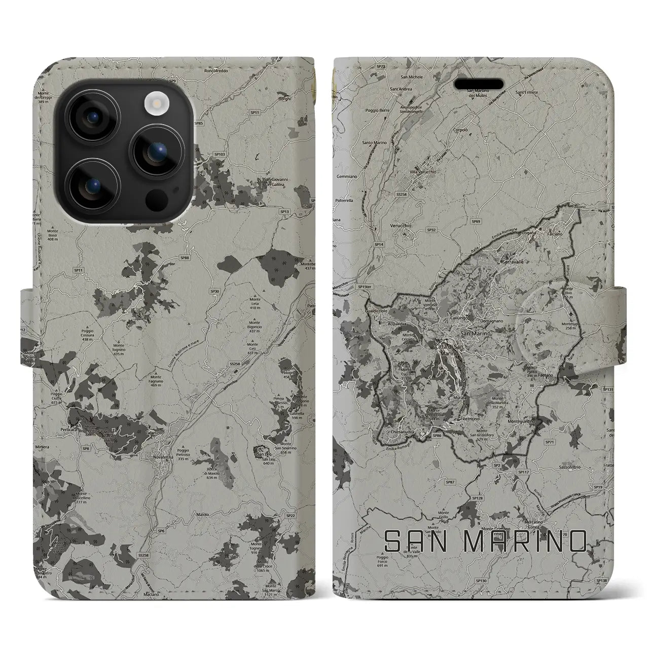 【サンマリノ】地図柄iPhoneケース(手帳タイプ)モノトーン・iPhone 16 用