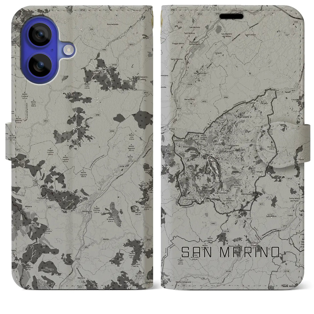 【サンマリノ】地図柄iPhoneケース(手帳タイプ)モノトーン・iPhone 16 Pro Max 用