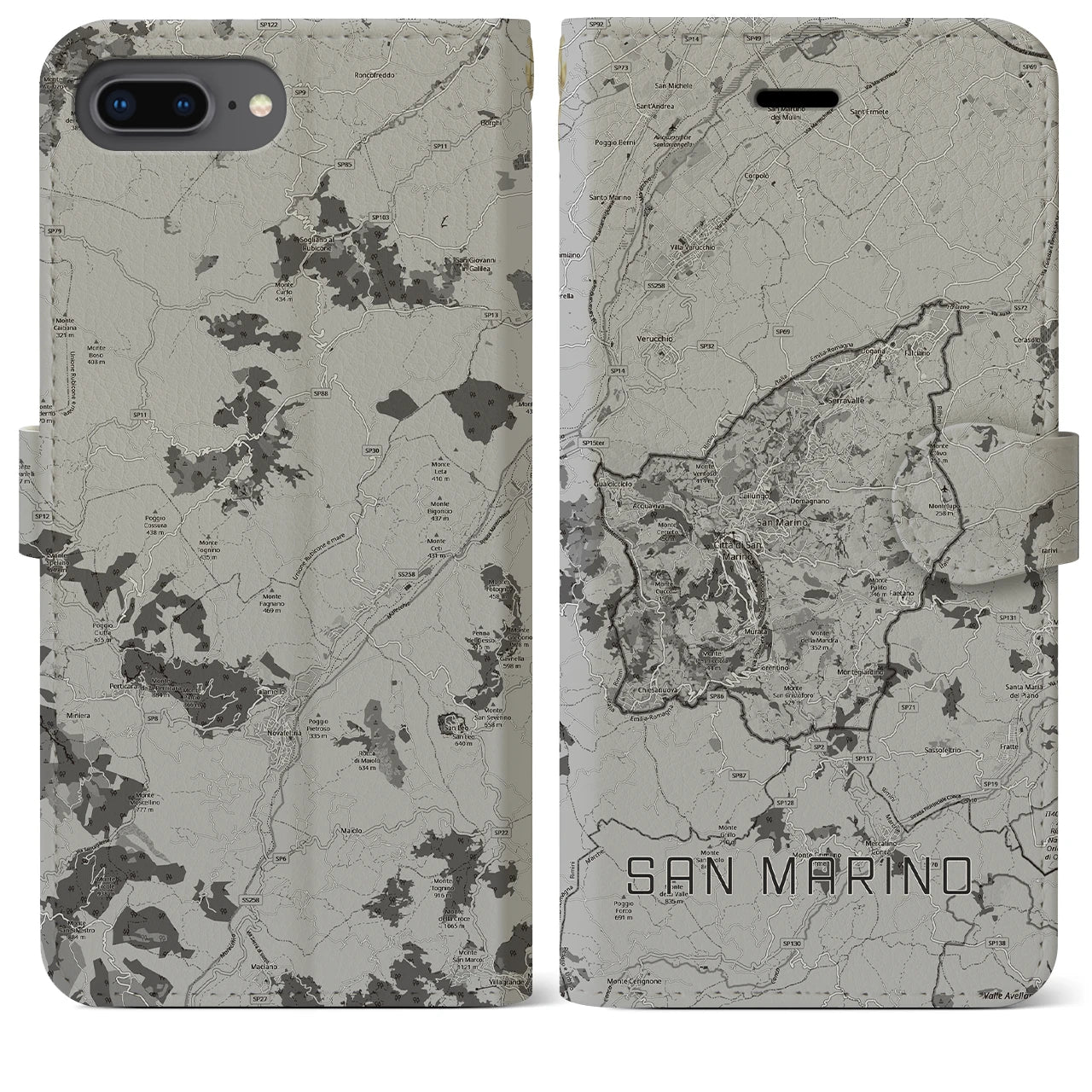 【サンマリノ】地図柄iPhoneケース(手帳タイプ)モノトーン・iPhone 8Plus /7Plus / 6sPlus / 6Plus 用