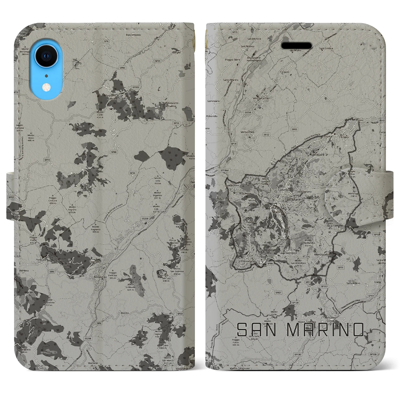 【サンマリノ】地図柄iPhoneケース(手帳タイプ)モノトーン・iPhone XR 用