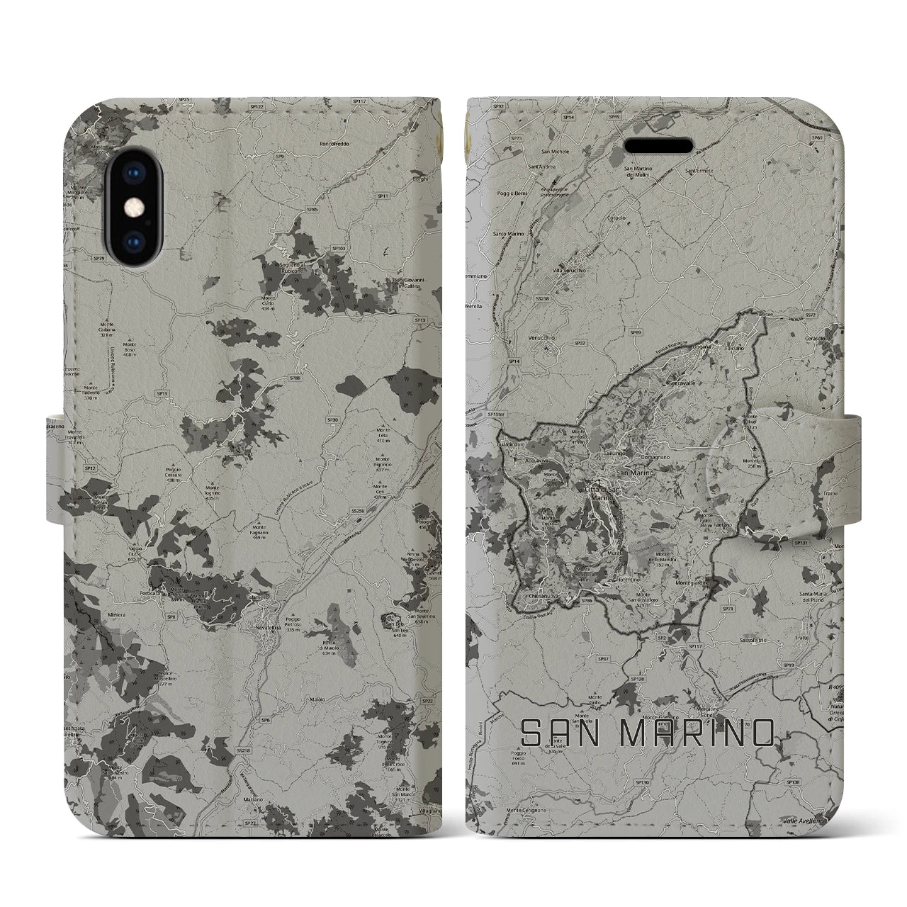 【サンマリノ】地図柄iPhoneケース(手帳タイプ)モノトーン・iPhone XS / X 用