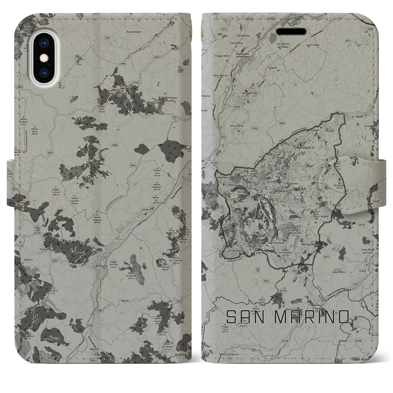 【サンマリノ】地図柄iPhoneケース(手帳タイプ)モノトーン・iPhone XS Max 用