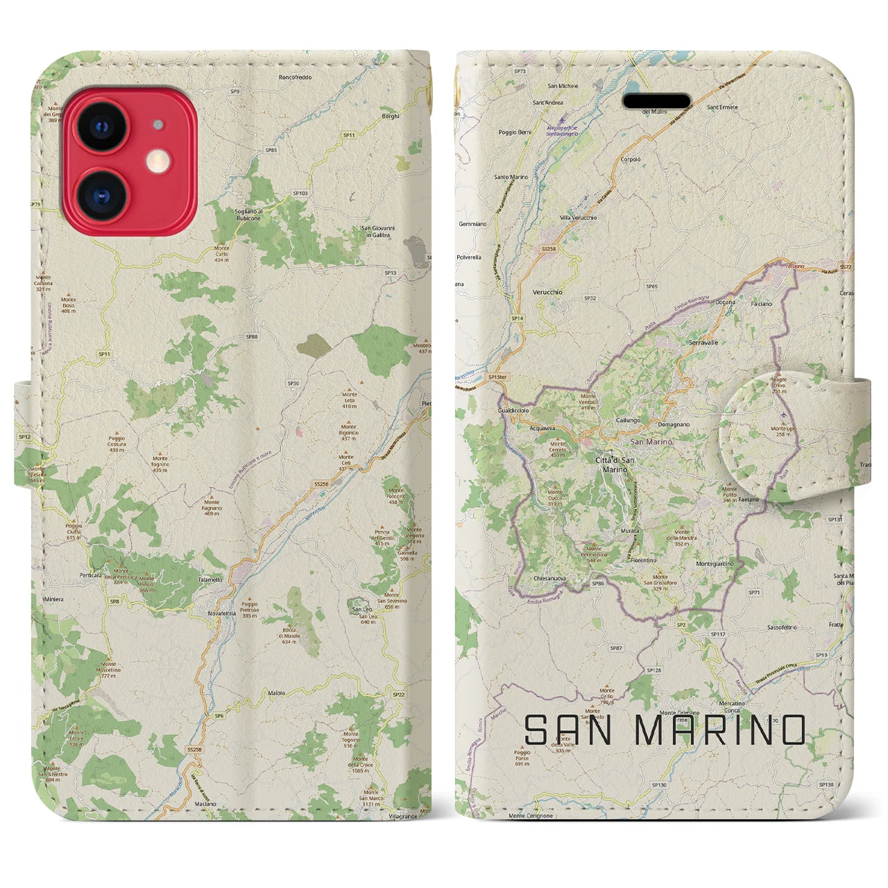 【サンマリノ】地図柄iPhoneケース(手帳タイプ)ナチュラル・iPhone 11 用