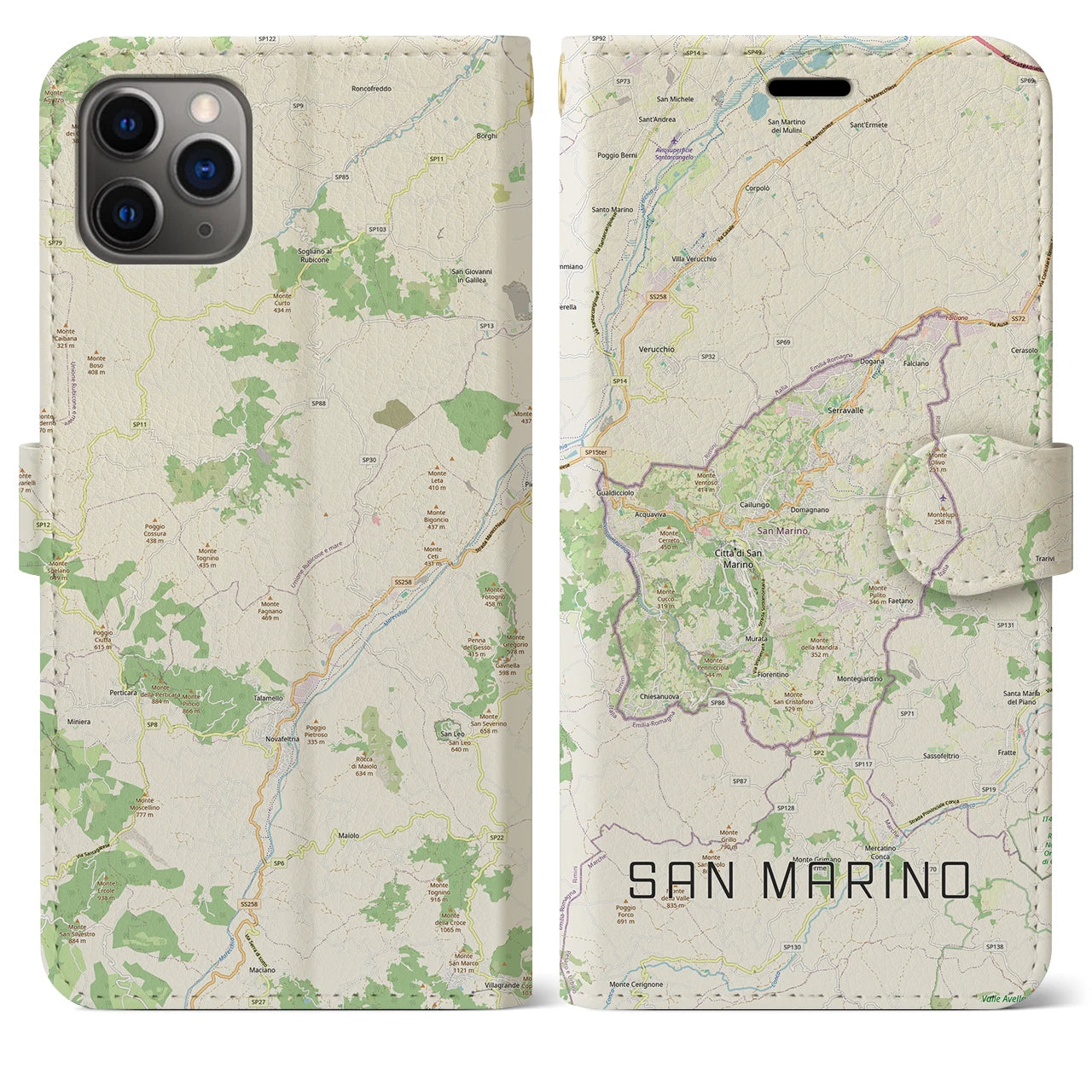 【サンマリノ】地図柄iPhoneケース(手帳タイプ)ナチュラル・iPhone 11 Pro Max 用
