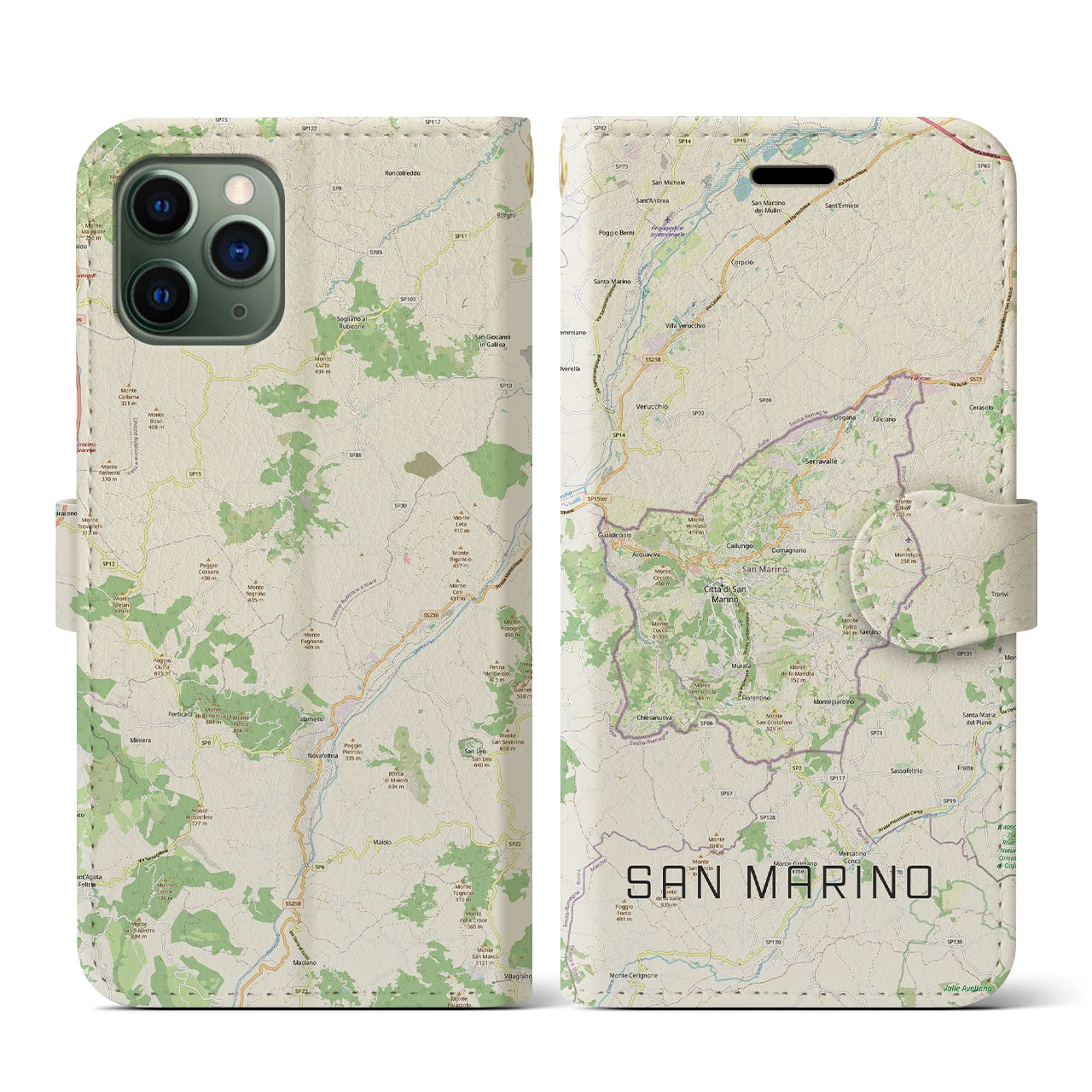 【サンマリノ】地図柄iPhoneケース(手帳タイプ)ナチュラル・iPhone 11 Pro 用