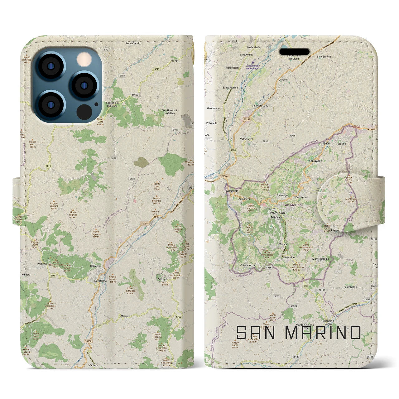 【サンマリノ】地図柄iPhoneケース(手帳タイプ)ナチュラル・iPhone 12 / 12 Pro 用