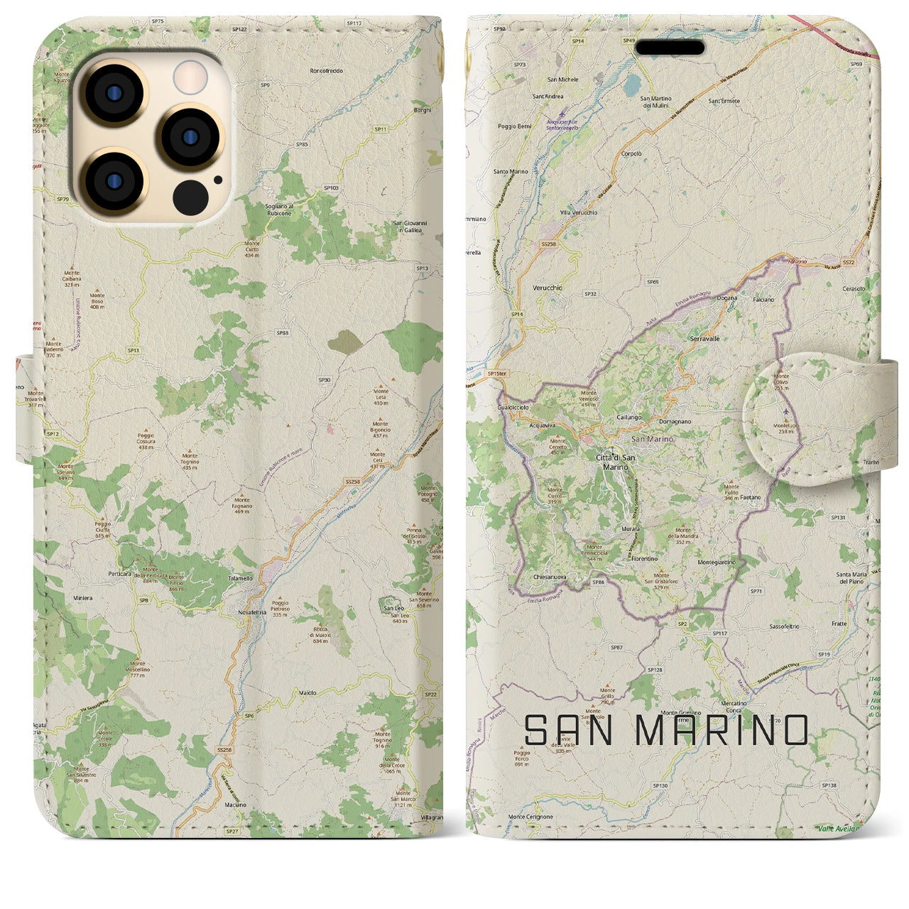 【サンマリノ】地図柄iPhoneケース(手帳タイプ)ナチュラル・iPhone 12 Pro Max 用