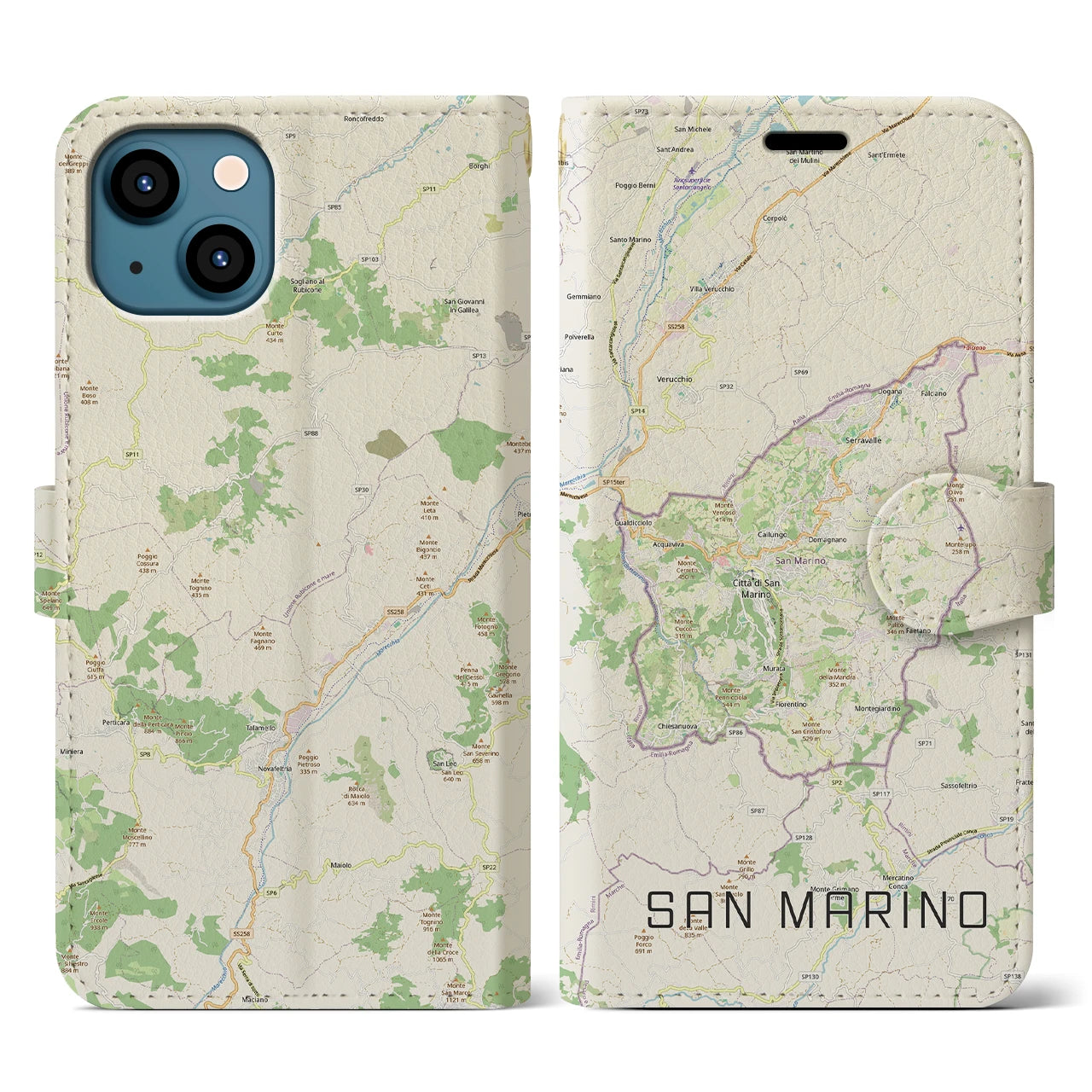 【サンマリノ】地図柄iPhoneケース(手帳タイプ)ナチュラル・iPhone 13 用