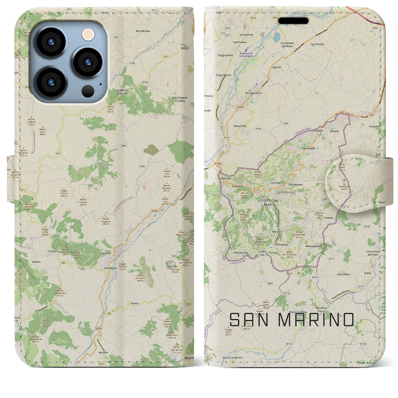 【サンマリノ】地図柄iPhoneケース(手帳タイプ)ナチュラル・iPhone 13 Pro Max 用