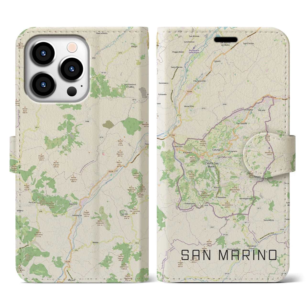 【サンマリノ】地図柄iPhoneケース(手帳タイプ)ナチュラル・iPhone 13 Pro 用