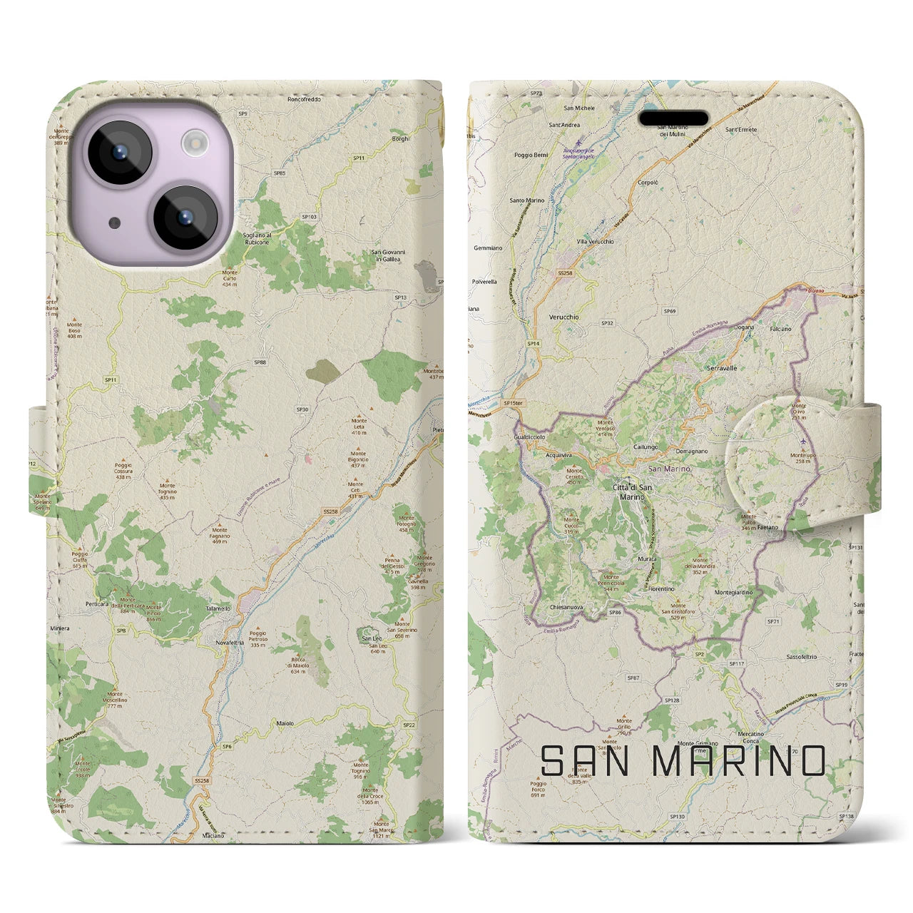【サンマリノ】地図柄iPhoneケース(手帳タイプ)ナチュラル・iPhone 14 用