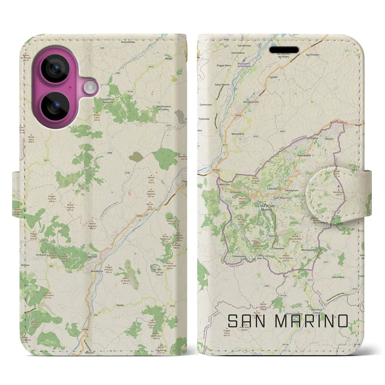 【サンマリノ】地図柄iPhoneケース(手帳タイプ)ナチュラル・iPhone 16 Pro 用