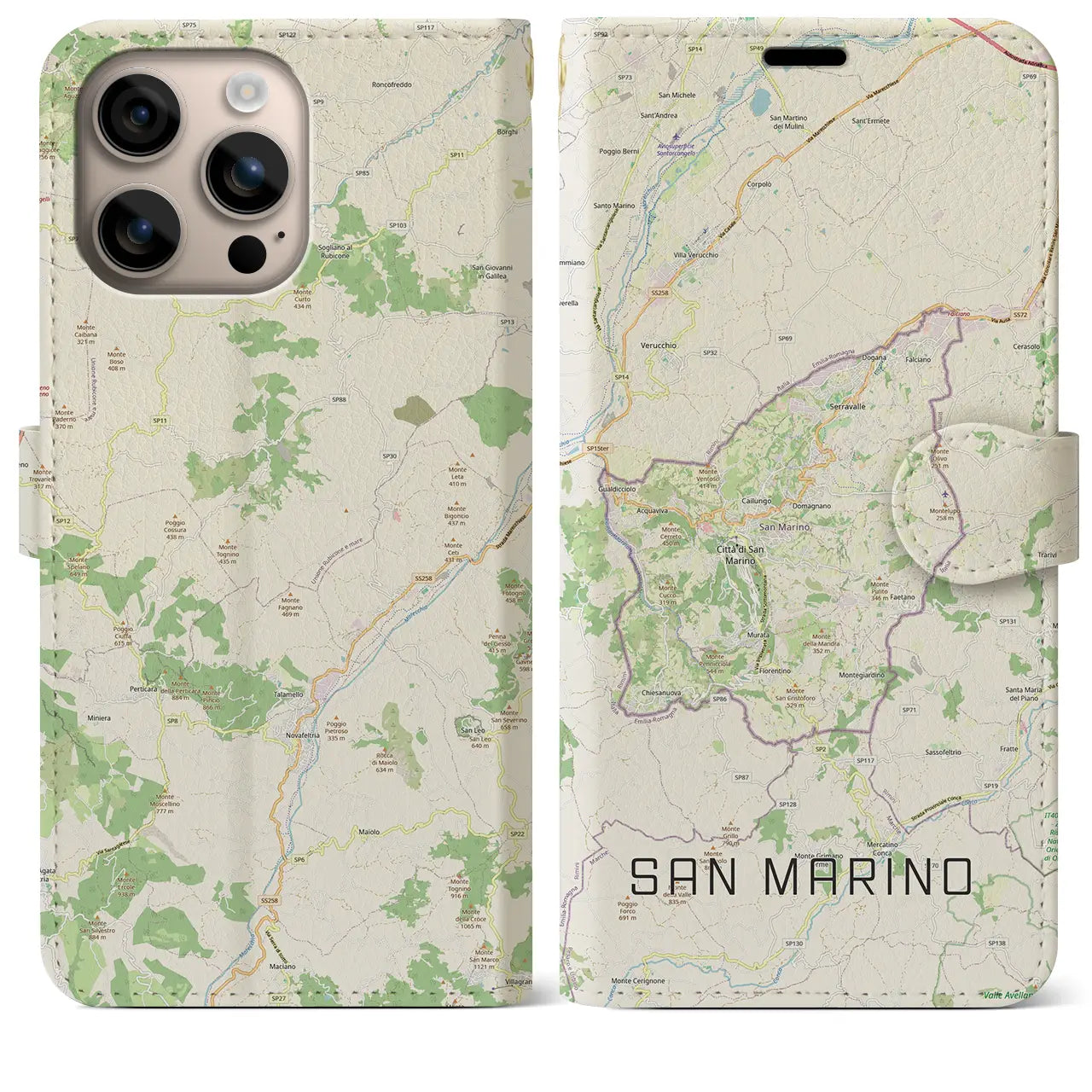 【サンマリノ】地図柄iPhoneケース(手帳タイプ)ナチュラル・iPhone 16 Plus 用