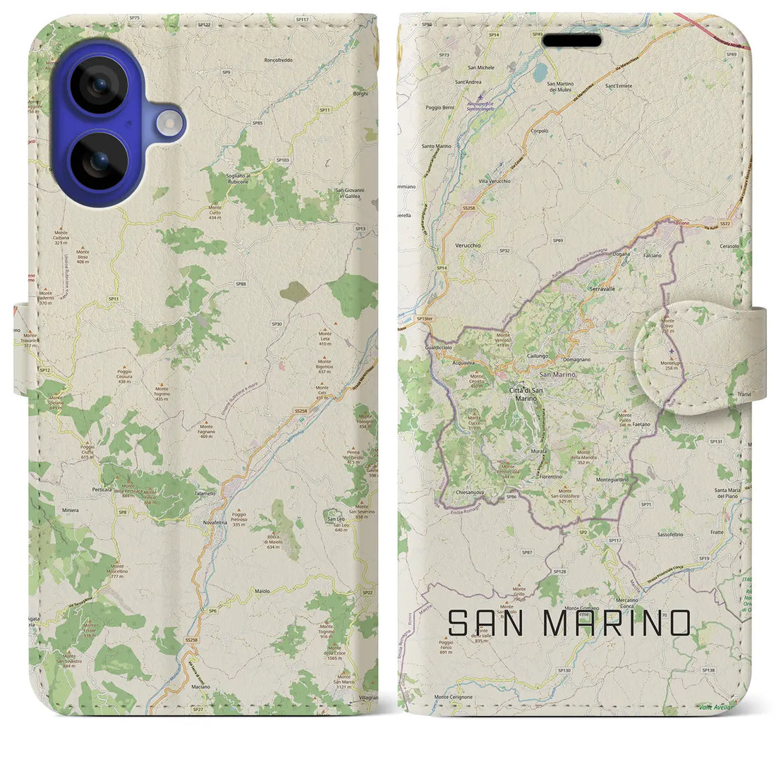 【サンマリノ】地図柄iPhoneケース(手帳タイプ)ナチュラル・iPhone 16 Pro Max 用