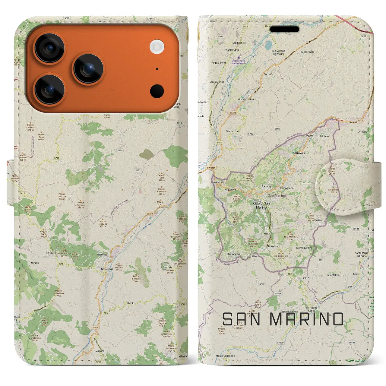 【サンマリノ】地図柄iPhoneケース(手帳タイプ)ナチュラル・iPhone 17 Pro Max 用
