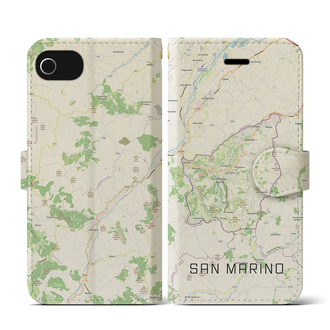 【サンマリノ】地図柄iPhoneケース(手帳タイプ)ナチュラル・iPhone SE(第3 / 第2世代) / 8 / 7 / 6s / 6 用