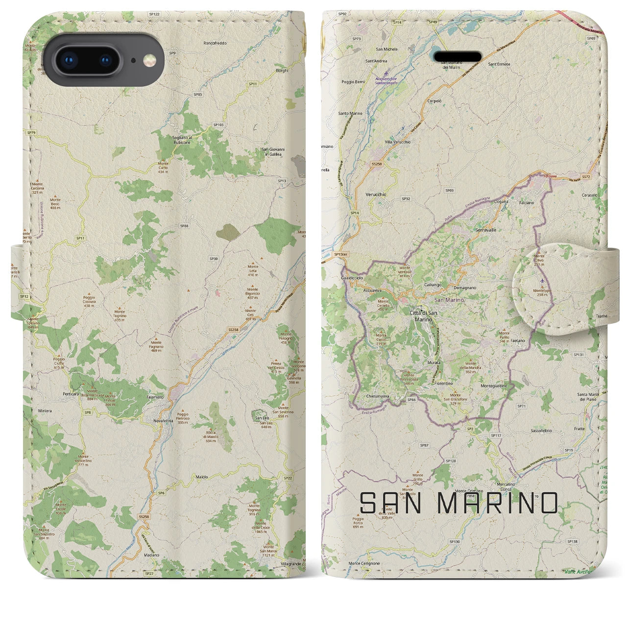 【サンマリノ】地図柄iPhoneケース(手帳タイプ)ナチュラル・iPhone 8Plus /7Plus / 6sPlus / 6Plus 用