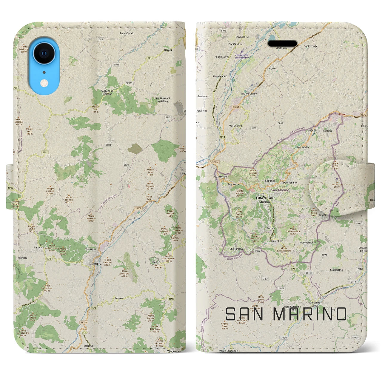 【サンマリノ】地図柄iPhoneケース(手帳タイプ)ナチュラル・iPhone XR 用