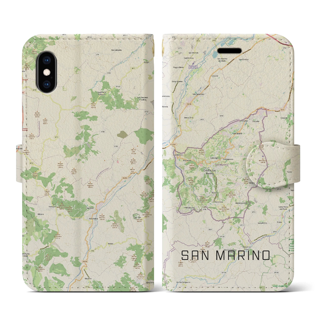【サンマリノ】地図柄iPhoneケース(手帳タイプ)ナチュラル・iPhone XS / X 用