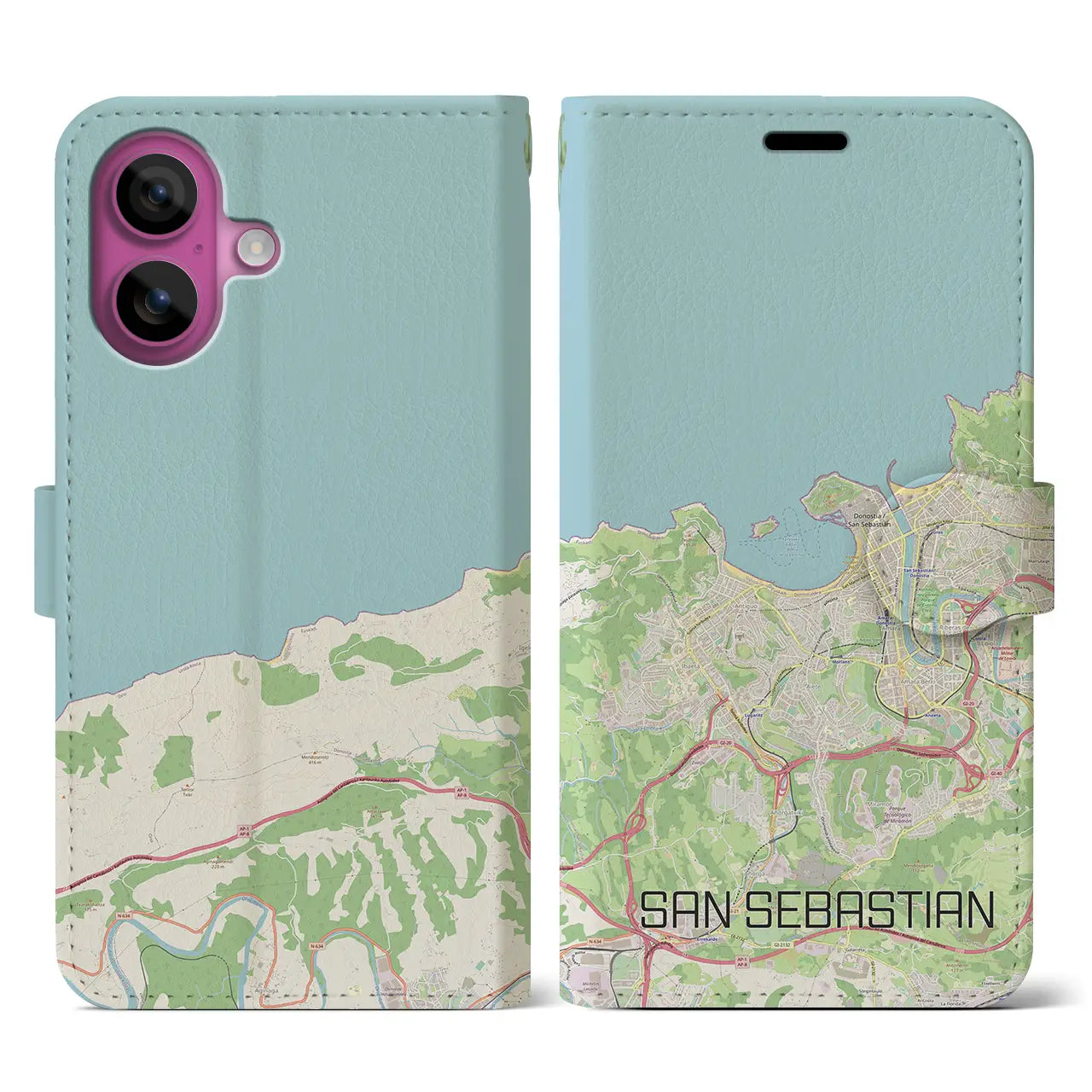 【サン・セバスティアン(スペイン)】地図柄iPhoneケース(手帳タイプ)ナチュラル・iPhone 16 Pro 用