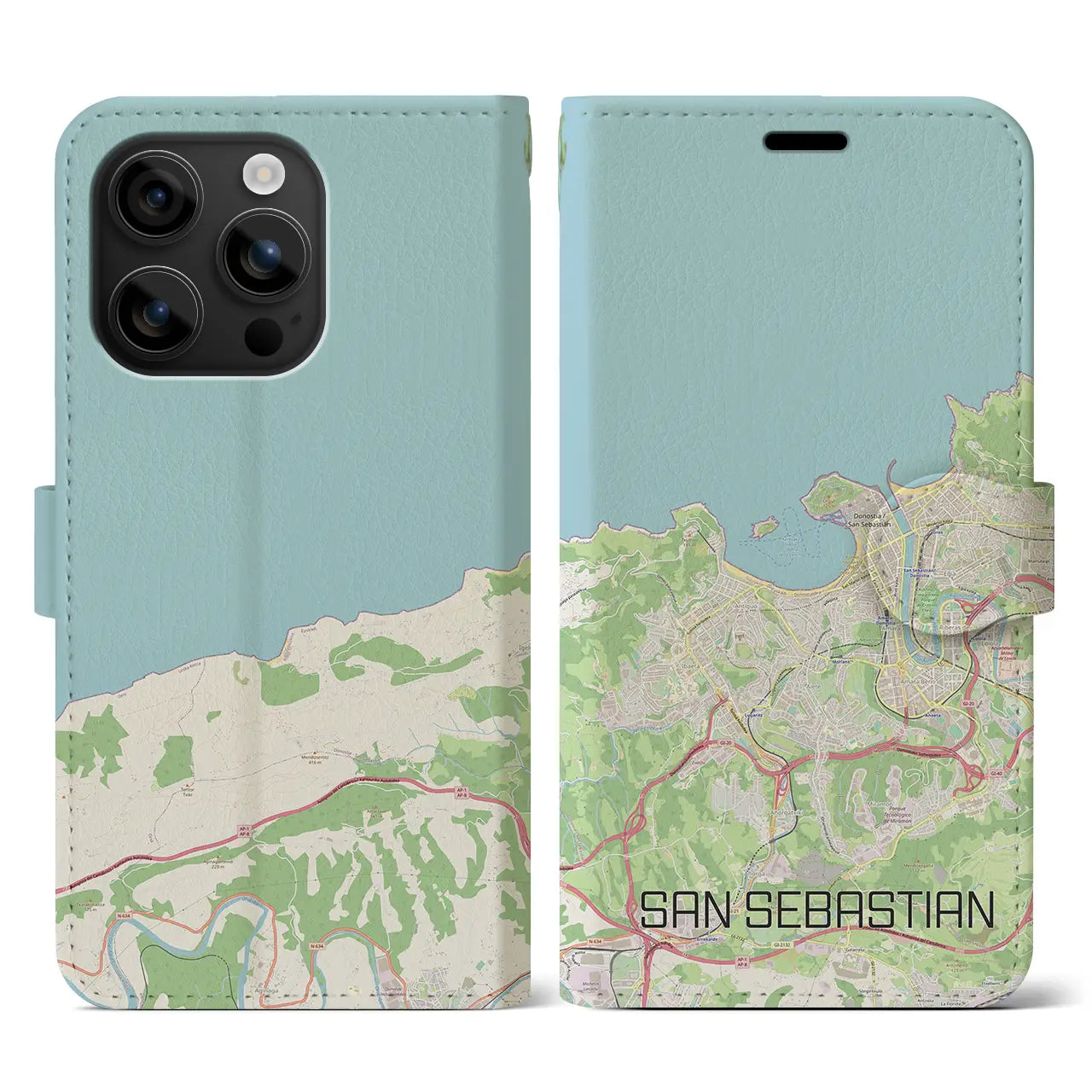 【サン・セバスティアン(スペイン)】地図柄iPhoneケース(手帳タイプ)ナチュラル・iPhone 16 用