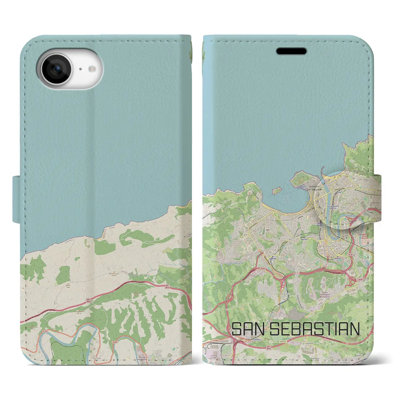 【サン・セバスティアン(スペイン)】地図柄iPhoneケース(手帳タイプ)