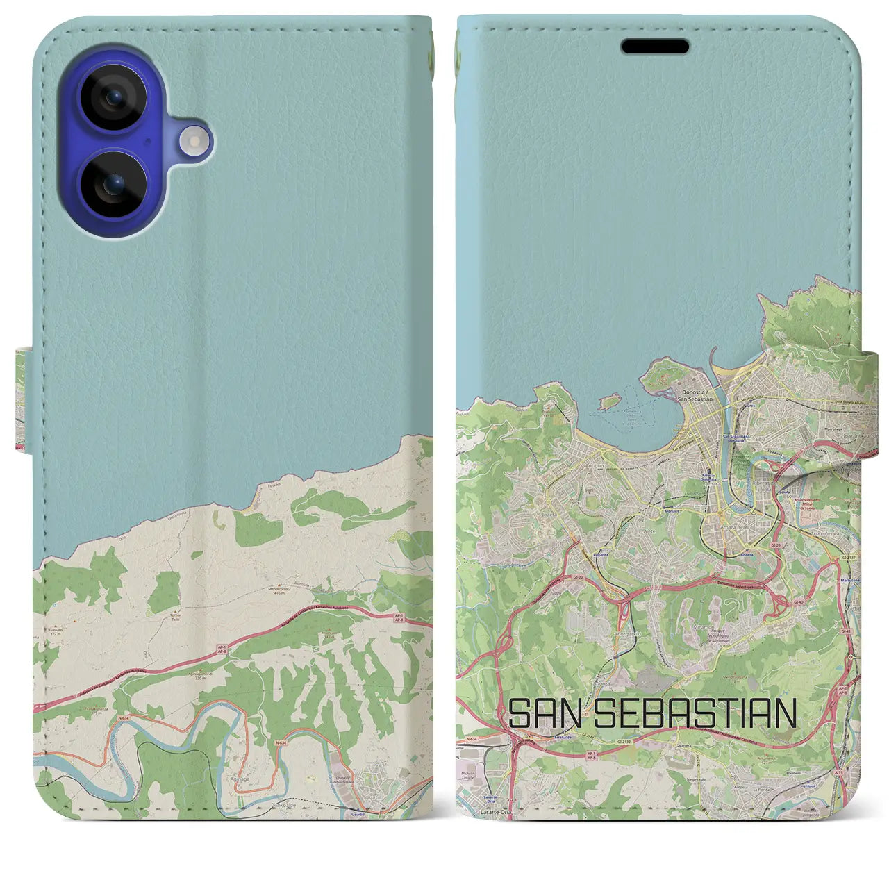 【サン・セバスティアン(スペイン)】地図柄iPhoneケース(手帳タイプ)ナチュラル・iPhone 16 Pro Max 用