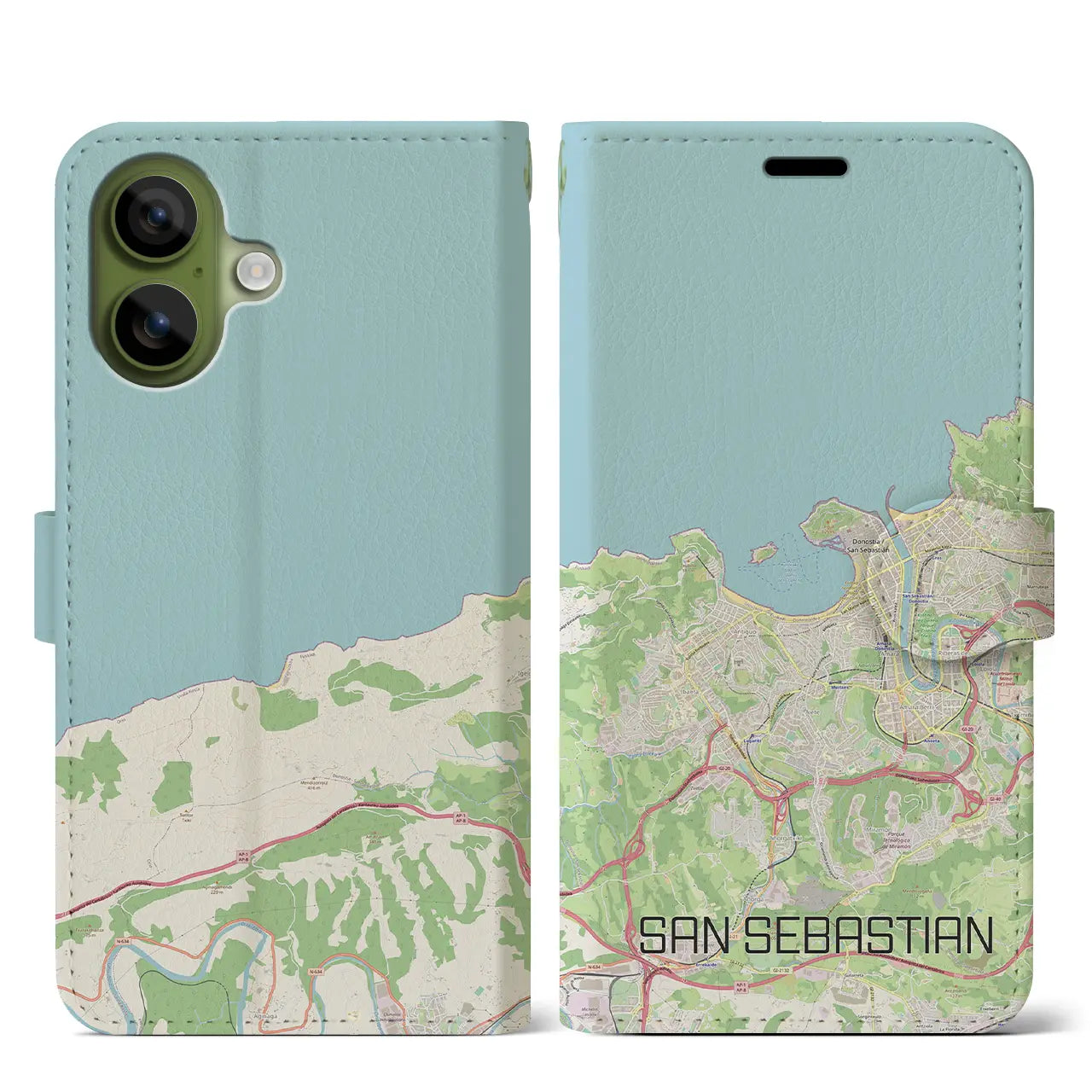 【サン・セバスティアン(スペイン)】地図柄iPhoneケース(手帳タイプ)モノトーン・iPhone 17 Pro Max 用