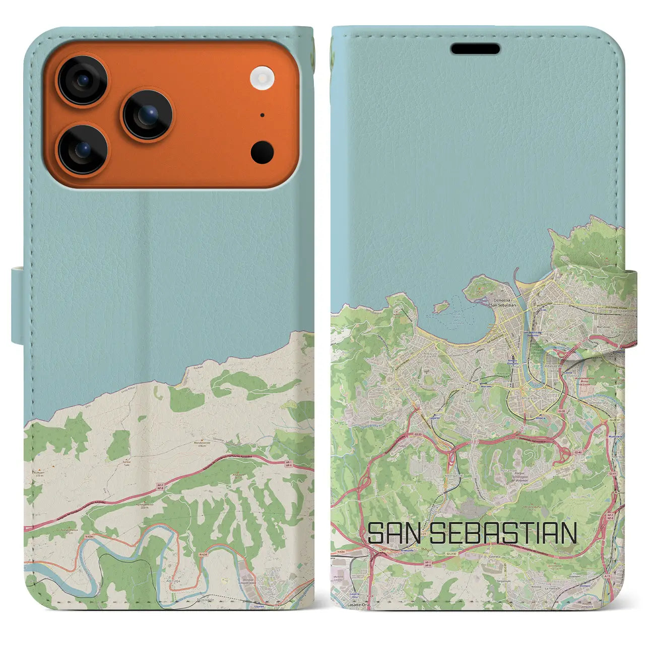 【サン・セバスティアン(スペイン)】地図柄iPhoneケース(手帳タイプ)ナチュラル・iPhone 17 Pro Max 用