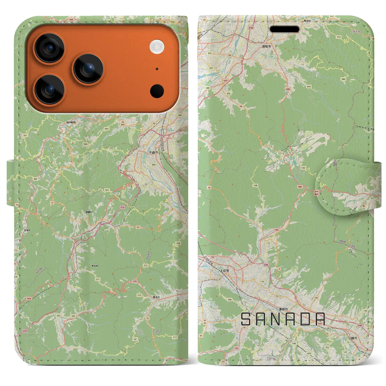 【真田(長野県)】地図柄iPhoneケース(手帳タイプ)ナチュラル・iPhone 17 Pro Max 用