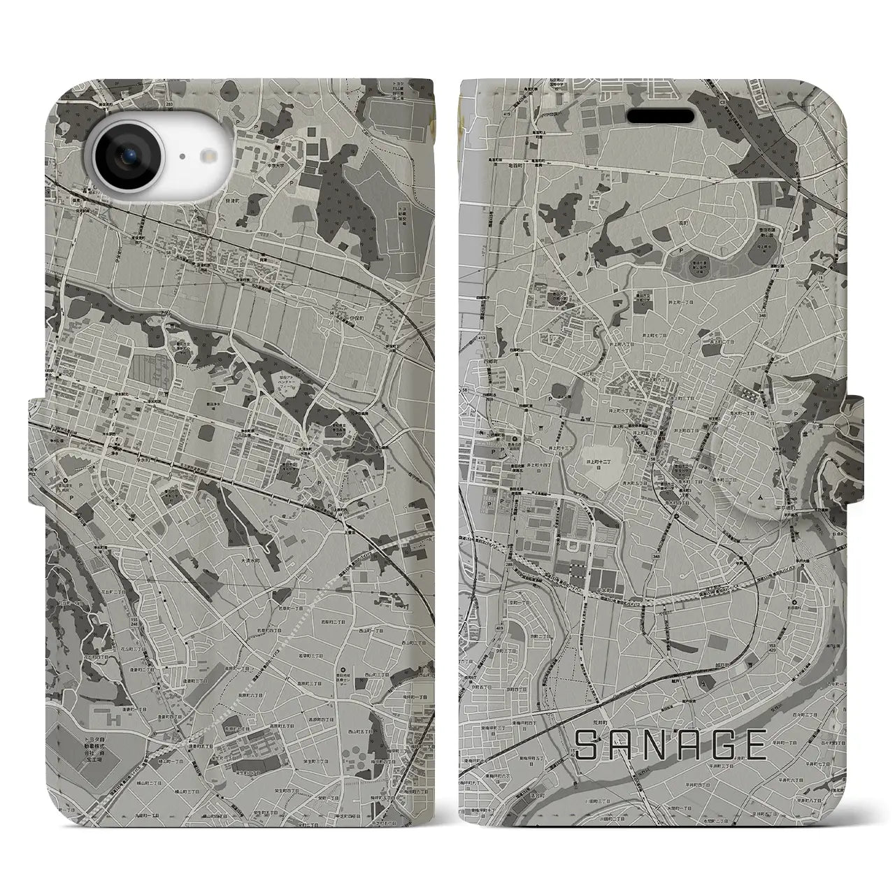 【猿投(愛知県)】地図柄iPhoneケース(手帳タイプ)