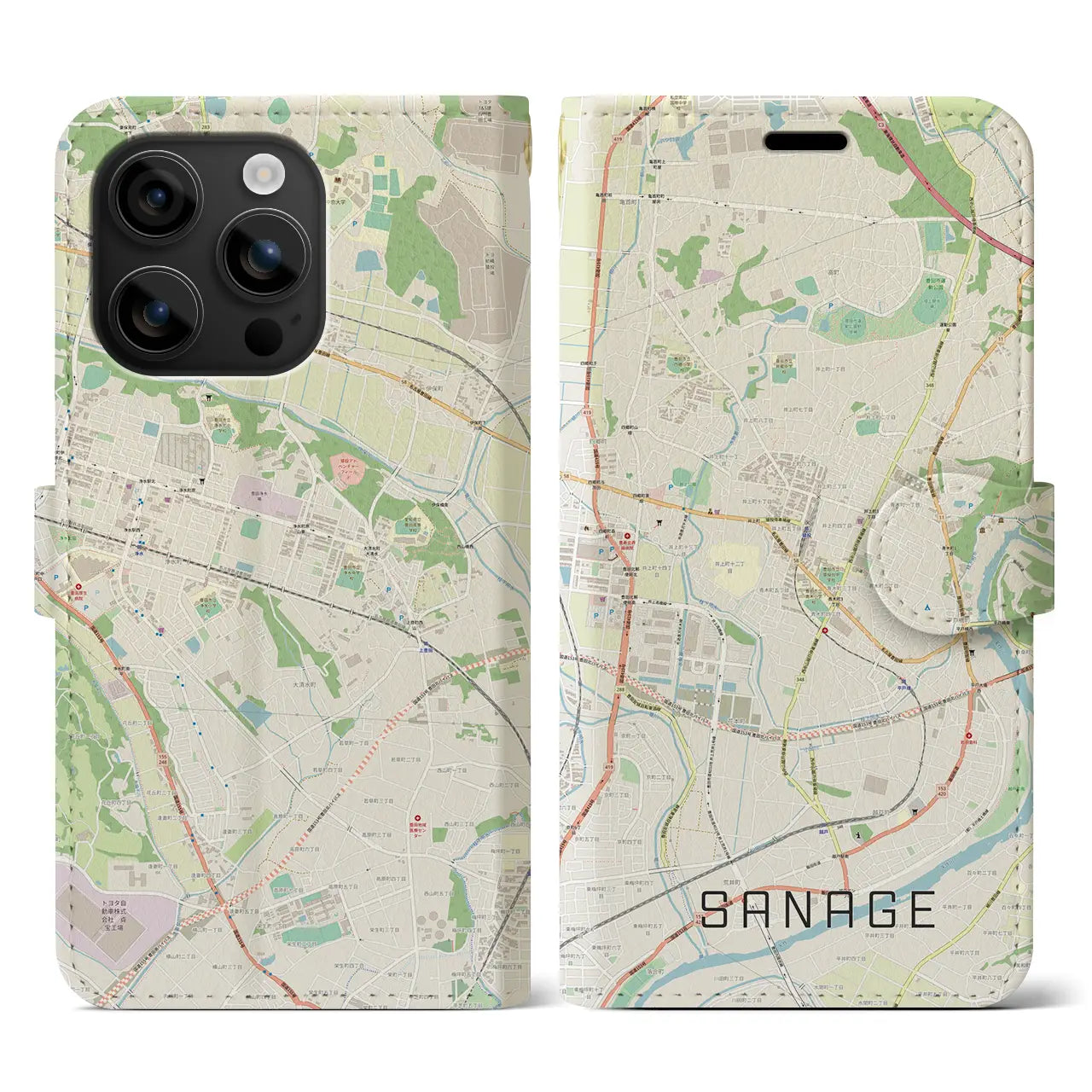 【猿投(愛知県)】地図柄iPhoneケース(手帳タイプ)ナチュラル・iPhone 16 用
