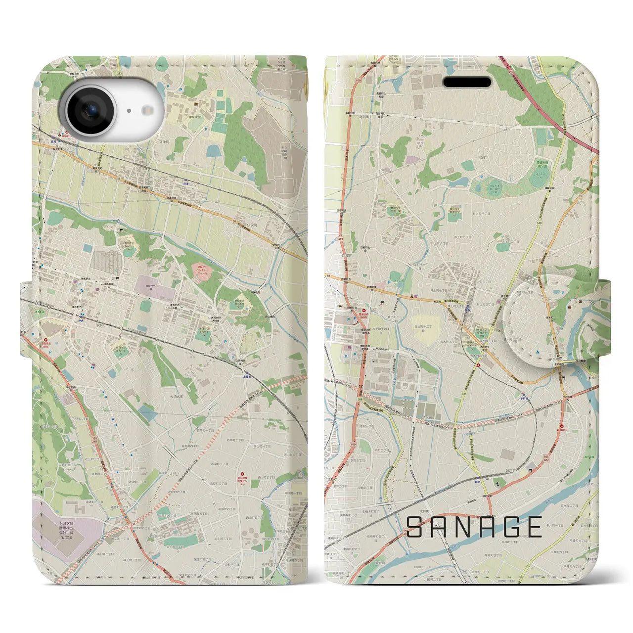 【猿投(愛知県)】地図柄iPhoneケース(手帳タイプ)