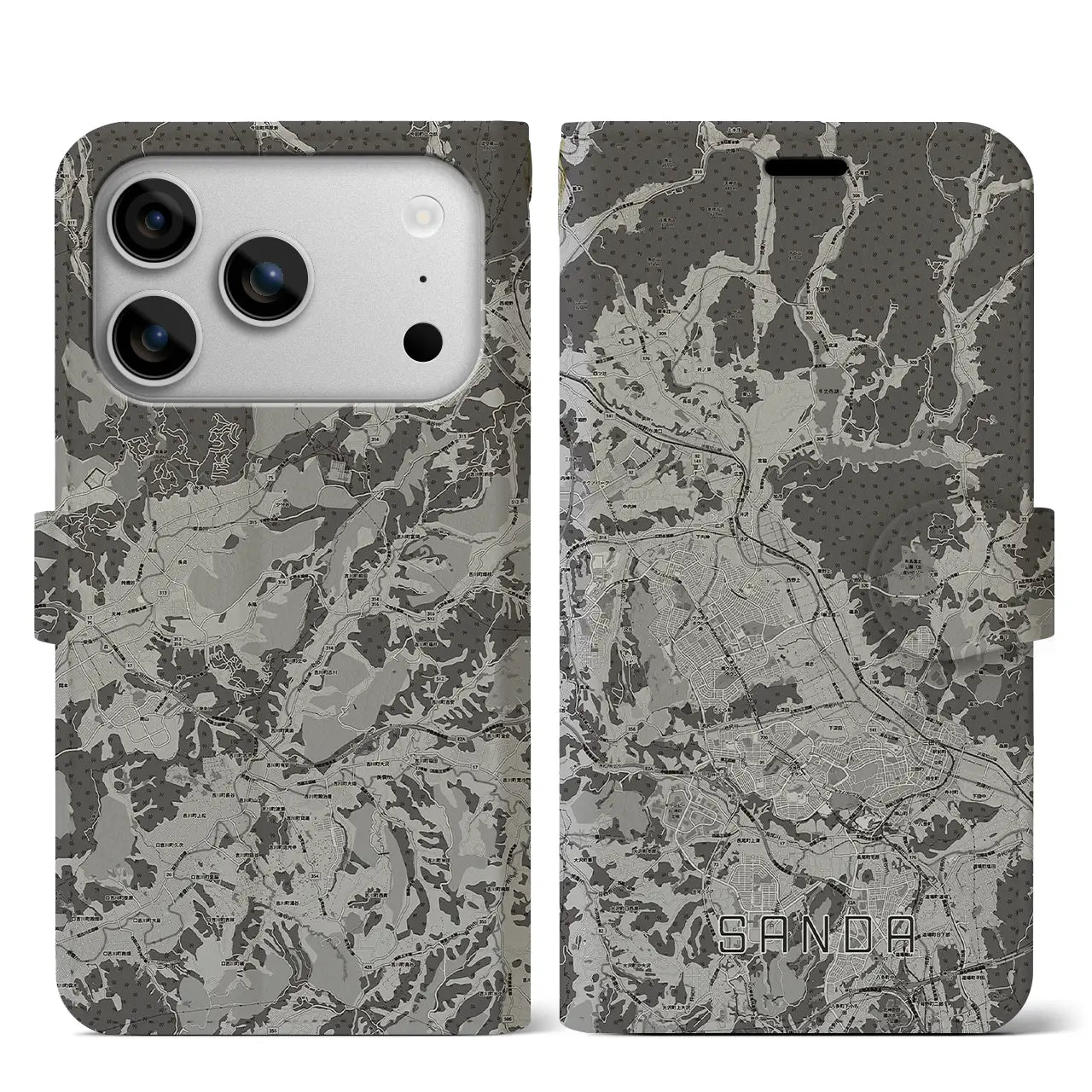 【三田(兵庫県)】地図柄iPhoneケース(手帳タイプ)