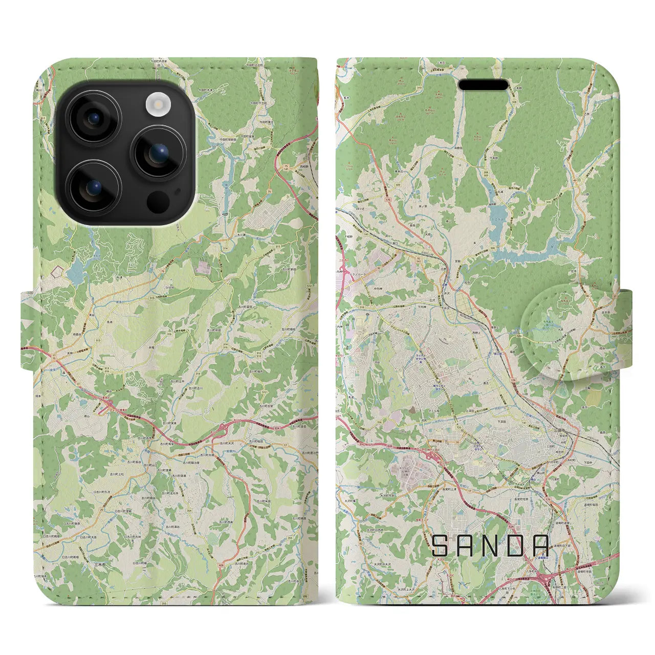 【三田(兵庫県)】地図柄iPhoneケース(手帳タイプ)ナチュラル・iPhone 16 用