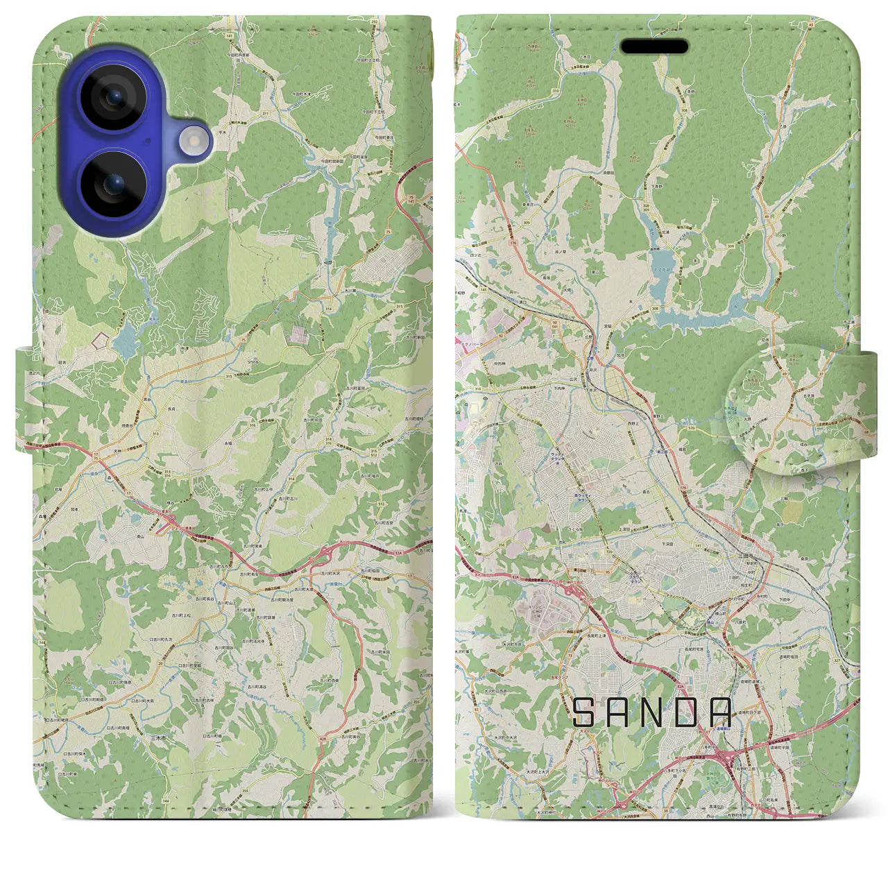 【三田(兵庫県)】地図柄iPhoneケース(手帳タイプ)ナチュラル・iPhone 16 Pro Max 用