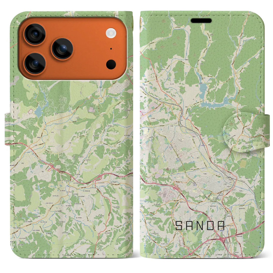 【三田(兵庫県)】地図柄iPhoneケース(手帳タイプ)モノトーン・iPhone 17 Pro Max 用