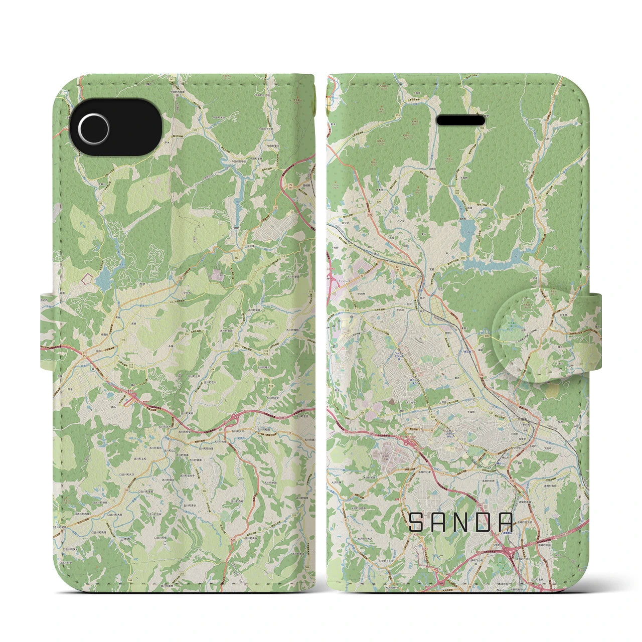 【三田(兵庫県)】地図柄iPhoneケース(手帳タイプ)ナチュラル・iPhone SE(第3 / 第2世代) / 8 / 7 / 6s / 6 用