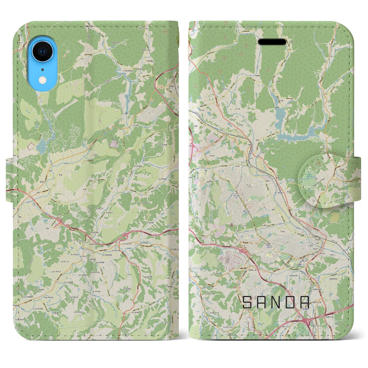 【三田(兵庫県)】地図柄iPhoneケース(手帳タイプ)ナチュラル・iPhone XR 用